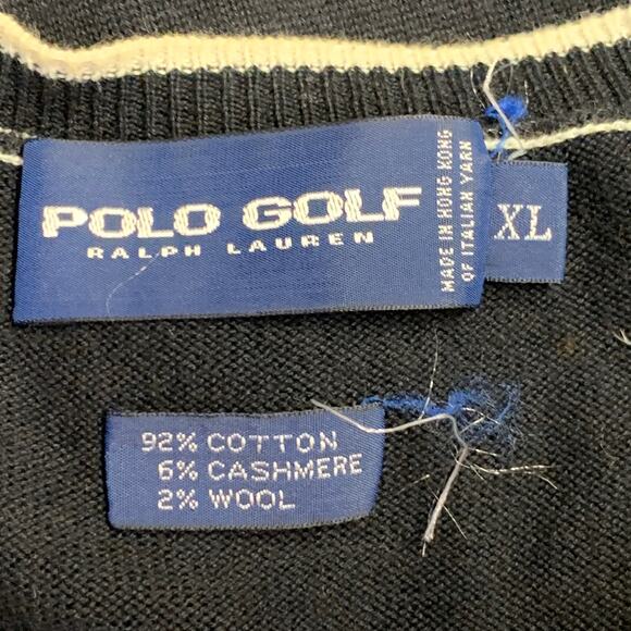 POLO GOLF Size XL Black White Contrast Trim Cotton Cashmere Wool Pullover - Picture 4 of 5
